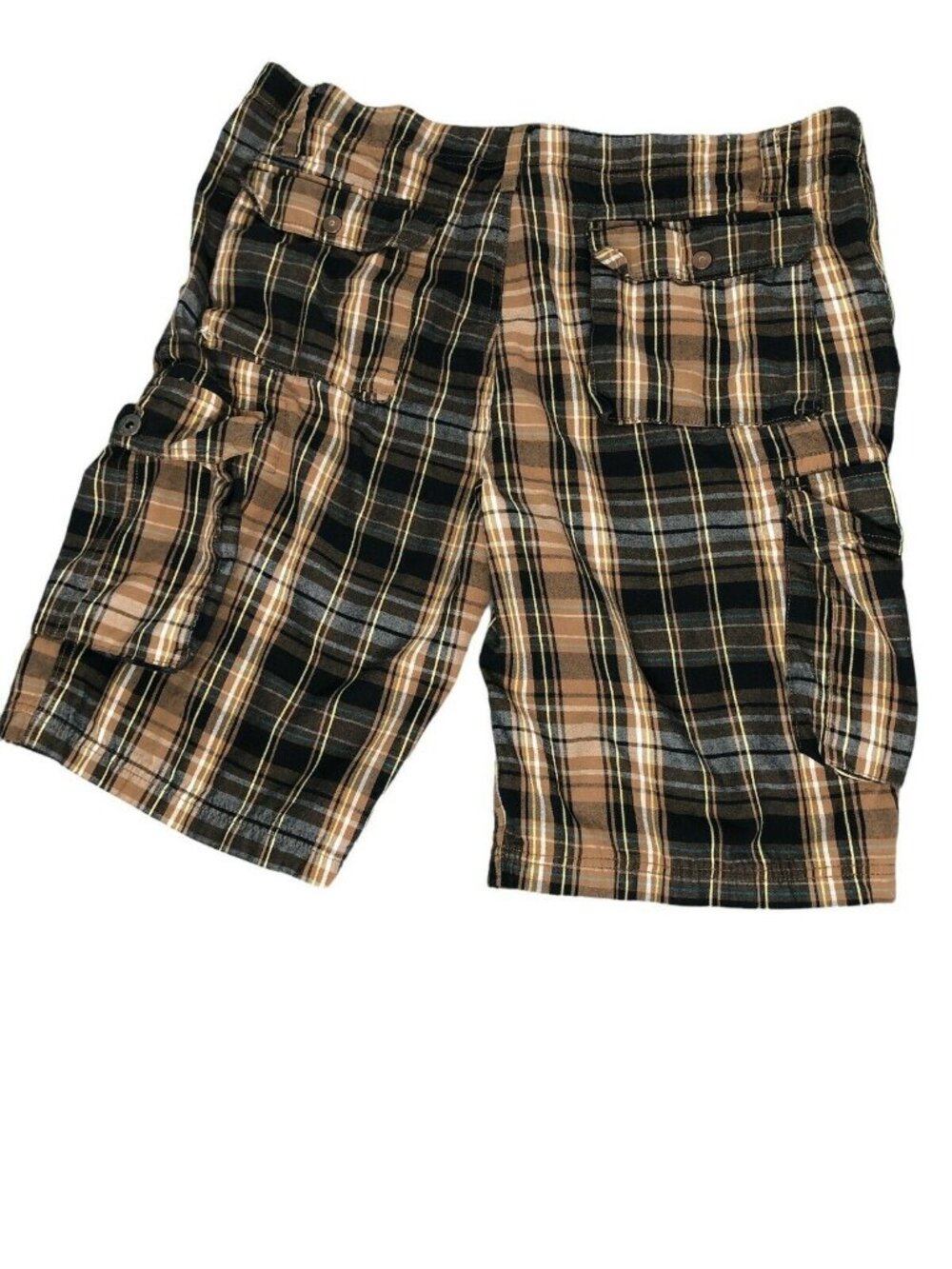 Carbon Cargo Shorts Brown Tan Black Plaid Mens 38 Cotton Flat Front Blue Bermuda